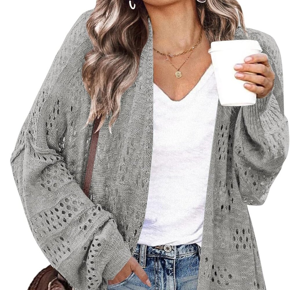 Crochet Cardigan Kimonos Boho Long Sleeve Open Front Knitted Sweater XL
